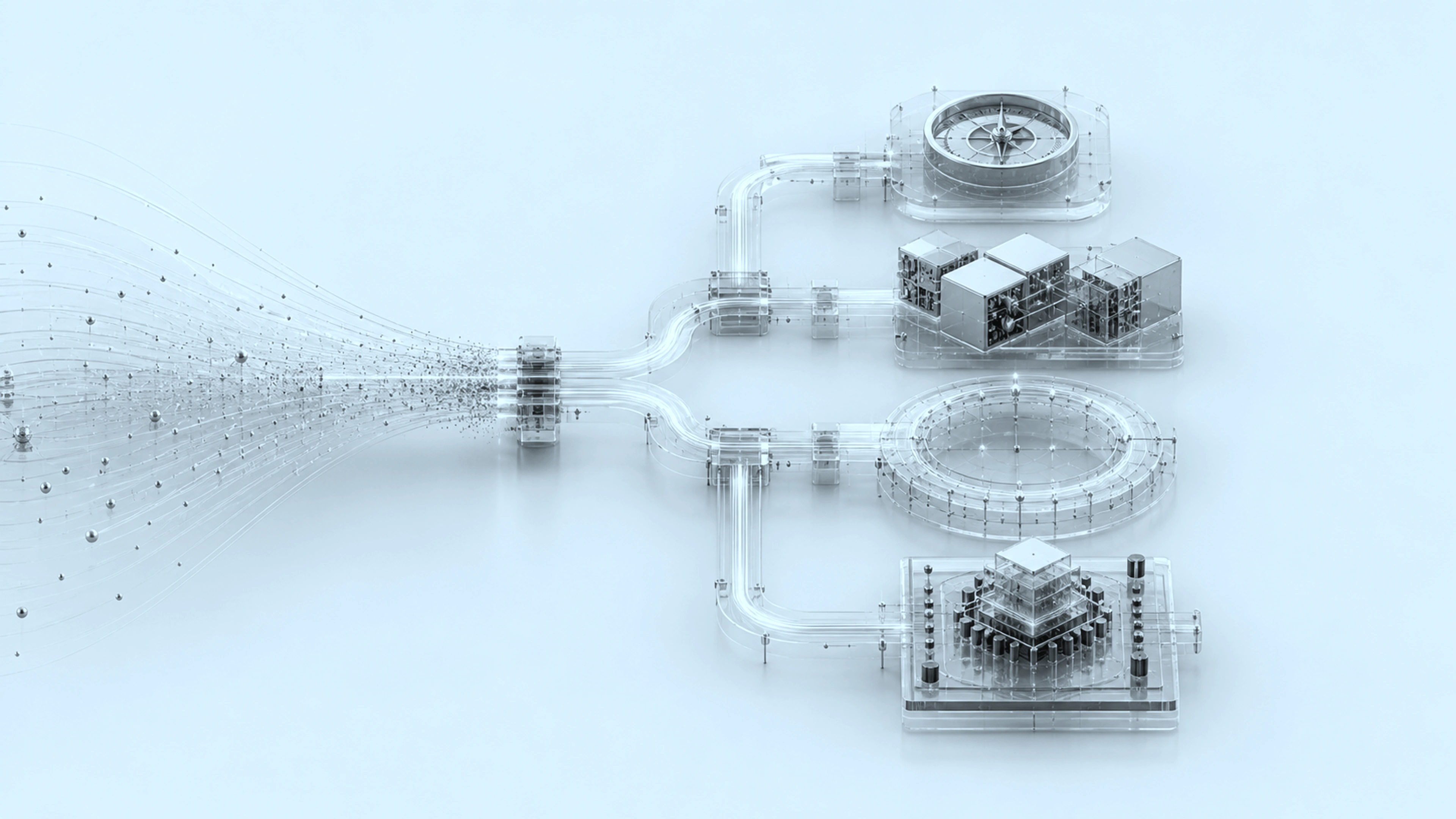 Concrete system outputs organized around a dependable central structure.