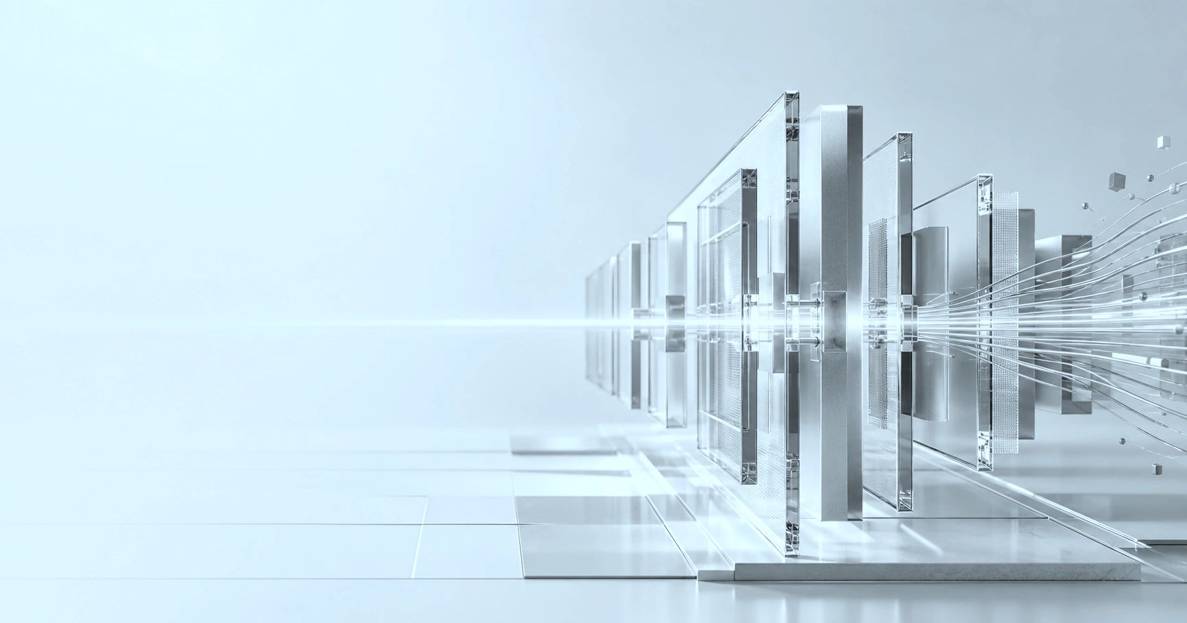 Precise signal paths converging through a sequence of silver and glass operational thresholds.